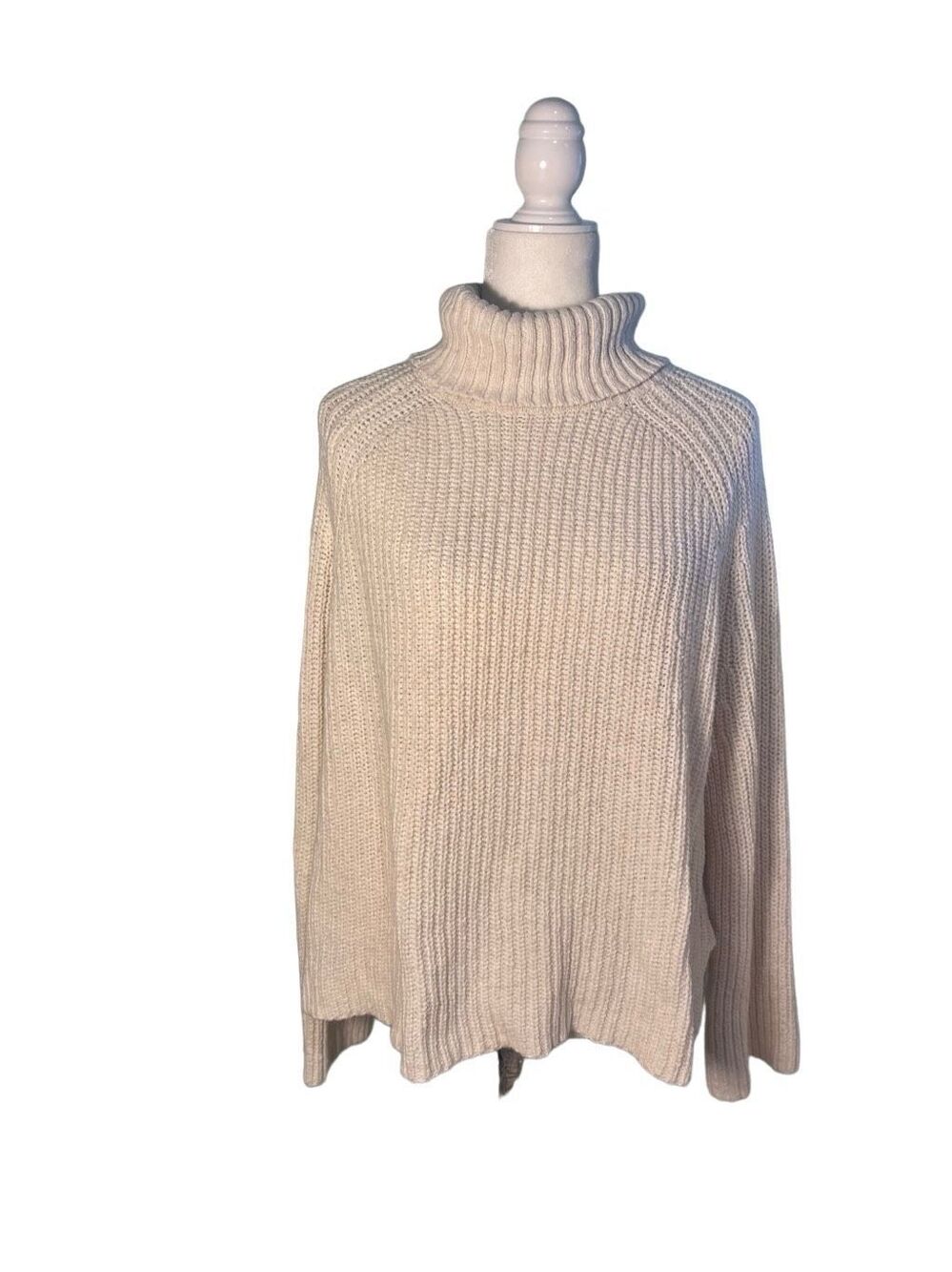 BP cream cotton ribbed oversized turtleneck sweater - M